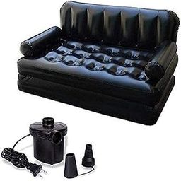 SHREE HANS CREATION Polyvinyl Chloride Air Sofa 5 In 1 Inflatable 3 Seater Queen Size Sofa Cum Bed Air Folding Bed Couch Recliner Sofa With Electric Air Pump Black Color, 3-Person Sofa-image-33