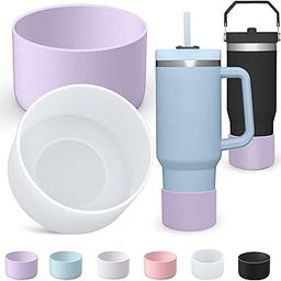AIERSA 2Pcs Silicone Boot Sleeve for Stanley Quencher 40oz 30oz Tumbler with Handle,for IceFlow 20oz 30oz,Protective Water Bottle Cup Bottom Bumper Cover for Stanley Tumbler Accessories,Clear,Wisteria-image-8
