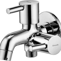 DRIZZLE 2 in 1 Brass Chrome Plated Two Way Bib Cock Flora Quarter Turn Foam Flow Bathroom Tap (Silver)-image-1