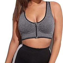 Women's Nylon & Cotton Lightly Padded Non-Wired Sport Bra (Grey,Size : 30 to 36) Everyday Sports Bra Front Zipper Padded Sports Bra for Gym, Yoga, Dancing, Workout or Aerobic-image-9