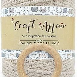 Craft Affair | Knitted/Braided Macrame Cord (4mm, 100 Meter) | Get Free 5cm Wooden Ring | Cotton Thread for Knitting, Art & Craft, Wall Hanger and Other Projects - Off White-7