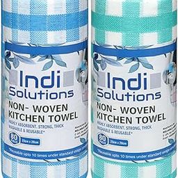 Indi Solutions Non-Woven Kitchen Towel Roll | 160 Pulls | Blue & Green Check | 80 Pulls X 2 Rolls | Food Safe | Washable and Reusable | Highly Absorbent-image-81