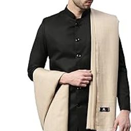 Men 100% Pure Wool Toosha Shawl, Authentic Kashmiri Luxury Pashmina Designs, Full Gents Lohi, (Beige, Size 132x271 cms)-image-38