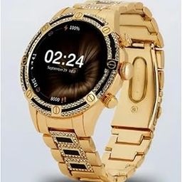 Drumstone Gen 17 German Crystal Diamond Smartwatch, 1.5" Round Display, Bluetooth Calling, Rose Beige Strap-0