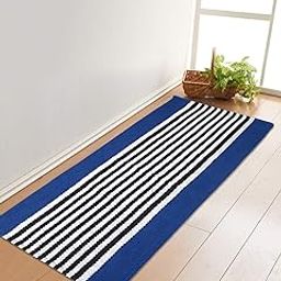 Saral Home Striped Designer Soft Cotton Durable & Washable Multipurpose Rugs/Runner | Quick-Drying Rugs for Home/Kitchen/Living Area/Lobby/Office Entrance with Anti Skid Backing (Blue, 45 Cm X 180 Cm)-image-53