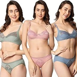 SHINOWHITE BIKINI-3PS Womens Sexy Lingerie Non Padded Bra Panty Set Pack of 3 Multicolor-image-83