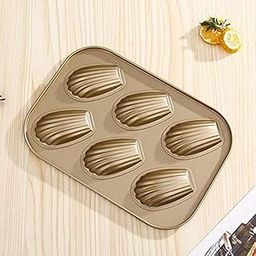 Zollyss Stainless Steel Cake Mould Muffin 6-Cavity Madeleines Cake Baking Pans Tray Shell Shaped Mold Nonstick-1Pc,Gold-image-4