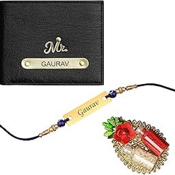 Personalized Premium Leather Name Wallet, Eye-Catcher Rakhi & Roli Chawal Gift Set with Message Card, Best Rakshabandhan Gift, Combo for Brother, Bhaiyya, etc (Black)-19