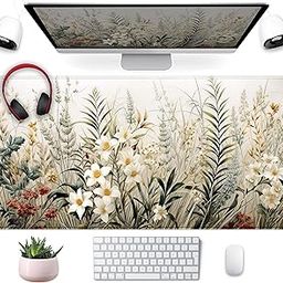 Beige Aesthetic Sage Desk Mat Cute Watercolor Flowers Mouse Pad Desk Pad, XXL Large Extended Gaming Anime Mousepad Big Keyboard Mouse Mat, Home Office Desktop Decor Deskpad for Women 31.5x15.75 in-image-15