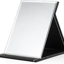 Vortipu Portable Leather Folding Makeup Mirror with Adjustable Stand for Travel, Office Desk, Vanity Table, Cosmetic Mirrors, Small Desktop Standing Tabletop Mirrors (Black-1)-image-19