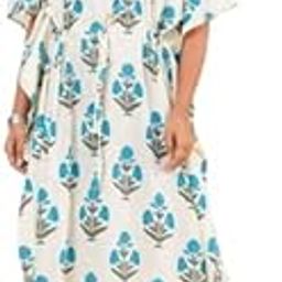 Miss India high Fashion Designer Kaftan for Women Hand Print Cotton Kaftan Nightdress for Women Length Free Size White-image-46