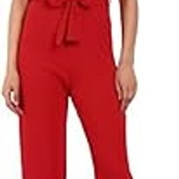Women's Polyester Blend Jumpsuit with Crew Neck Short Puff Sleeves Solid Pleated Regular Puff Sleeve and Tie Waist Belt-picture-18