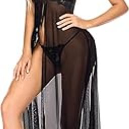 Women's Net & Lace Floral Full Length Babydoll Lingerie Set | Net and Lace Babydoll Nighty Nightwear | Dress for Honeymoon-image-99