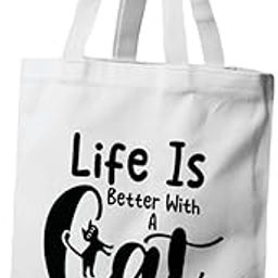 Life is Better with a Cat Tote Bag – Cute Cat Quote Polyester Canvas Tote Bag for Girls & Women | Reusable Eco-Friendly Shopping, College & Daily Use-image-78