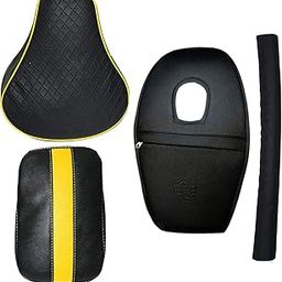 Seat Cover +Tank Cover + Rear Seat Handle Foam Combo Compatible with RE Classic 350/500cc 2012 to 2020 (Black & Yellow) Set of 4-image-10