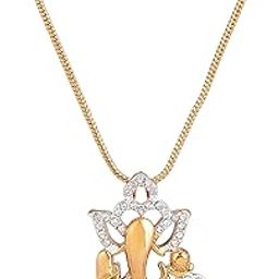 Fashion Jewellery Ganesh Pendant for Women: Gold & Rhodium Plated Sparkling White Crystals Adorned Holy Ganesh Pendant Locket with Chain- Adaptable & Stylish for Women & Girls-839 PENDANT-5