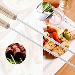 SAFONEX bbeque Stick Long Steel Rods with Wooden Handle for Easy Making Chicken Tandoor, Paneer Tikkas, Seekh Kabab Etc. (2)-image-33