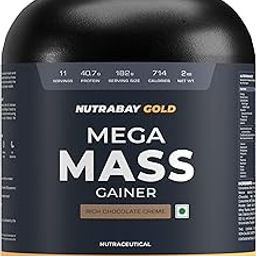 Nutrabay Gold Mega Mass Gainer Powder - 2kg, Rich Chocolate Creme | 100% Veg | 40.7g Protein, 122g Carbs, 714 Calories | Muscle Building & Weight Gainer Supplement for Men & Women-image-67