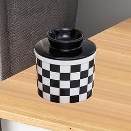 Butter Crock Porcelain Kitchen Storage Container for Fresh Spreadable Butter Square Grid-26