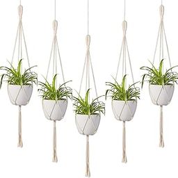 ecofynd Macrame Plant Hanger [Without Pot] | Rope Flower Pot Holder for Indoor Outdoor Balcony Gardening (M2, Pack of 2, 39 inches, Color- Ivory) (Pack of 5)-image-39