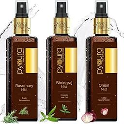 PYOURA Hair Fall Control Non-greasy Ayurvedic Combo 300ml, Rosemary Water Spray, Bhringraj Serum Mist & Onion Serum Mist, Manage hair growth & regrowth, For hair strength & healthy scalp, Pack of 3-11