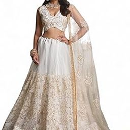 Women's Net Semi-Stitched Thread Sequins Work Embroideredry Soft Lehenga Choli with Dupatta (NFH-2209-Off-White--Lehenga-Choli-Latest; Free Size)-picture-12