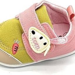 Baby First Walking Shoes, Unisex Infant Sneakers, Hook & Loop Closure, Mid Top Canvas, Pink-Green Multicolour-image-93