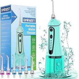 Grinest Water Dental Pik Flosser, 7 Modes Rechargeable Water Dental Picks for Teeth Cleaning Cordless Oral Irrigator Portable IPX7 Waterproof Tooth flossers for Home Travel-Green-image-57