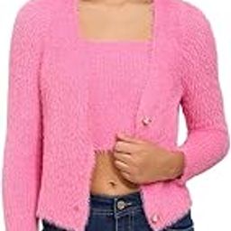 Women's Textured Pink Fuzzy Crop Top with Sweater-CHN-3006_Pink_XS-image-2