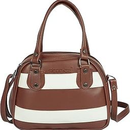 PU Leather Women's Stylish Small Lightweight Sling Crossbody Shoulder Bag, Portable Handbag Bag With Inner Pocket & Adjustable Strap (Brown&White, 23.5x 19x 6 cm)-image-78