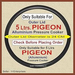 Outer Lid Rubber Gasket compatible for 5 Litre PIGEON Alluminium Pressure Cooker. Outer side Dimeter is 24 cm (Pack of 1) (Black Color)-5