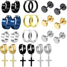 12 Pairs Stud Earrings Stainless Steel Mens Small Hoop Earrings Ear Piercing Screw Jewelry Barbell Studs-image-34