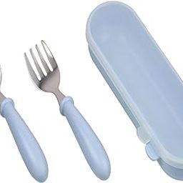 JAXHOM Baby Spoon and Fork Set with See-Through Carrying Case – Stainless Steel Utensils with Plastic Handles (Blue)-picture-28