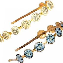 Kundan Minakari Gold Plated Hair Bands Fancy Wedding Hairband Headband for Women & Girls (Gold-Blue)-image-82