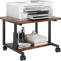 Indian Decor 58164 Under Desk Printer Stand, 52 x 40 x 30cm Printer Cart with Wheels, 2 Tier Mobile Printer Table for Home Office, Large Printer Stand with Storage, Printer Stand, Black-22