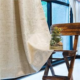 Urban Space Blackout Curtain for Living Room, Gold Foil Printed Luxurious 80-85% Blackout Decorative Curtain Eyelet with Tieback, 1 Piece, Sparkle (Beige, 7ft x 4ft)-14