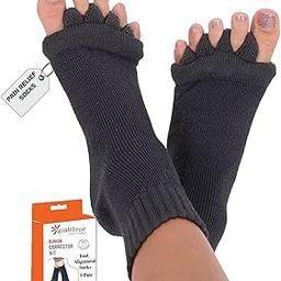Cotton Foot Alignment Socks 5 Toe Separator For Easing Bunion, Plantar Fasciitis, Hammer Toes, And Pain Relief bunion Thumb Correction, Arch & Posture Support Improved Blood Circulation And Swelling Reduction (Size Uk4-9) (Black)-47