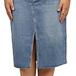 Plus Size Women Non Stretch Denim Straight Fit Skirt with Front Slit - HIGH Rise - Faded Denim Blue Color - Waist Size (M) 30 to (3XL) 38 inches-image-55