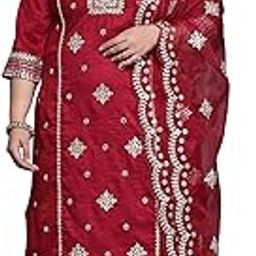 Women's Silk Blend Embroidered Straight Kurta Pant With Dupatta Set (PS9KH7248)-image-67