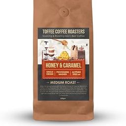 Toffee Coffee Roasters | Honey & Caramel Coffee | As Seen On Shark Tank | 100% Arabica | Medium Roast Coffee | Coffee Notes: Honey and Caramel | Size: 250 gm | Grind: Whole Bean-0