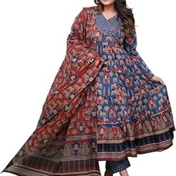 Womens Cotton Printed Kurti Pant Set with Dupatta with Looking Pretty-image-24
