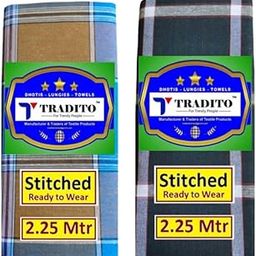Men's Stitched Cotton Lungis – Pack of 2 Combo | 2.25 Meters Each | Comfortable & Ready-to-Wear Traditional Wrap-image-29