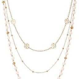 Latest Fashion Golden White Crystal Pearls Multilayer Long Pearl Choker Necklace Set with Earrings Jewellery Set for Women & Girls-image-36