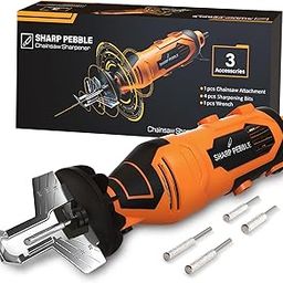 Sharp Pebble Electric Chainsaw Sharpener Kit - Comes with Chain Saw Sharpener Tool, 4 File Size Diamond Sharpening Wheels, Angle Attachment, Wrench & eBook.-image-8