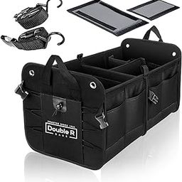 Double R Bags Polyester Multi Compartments Collapsible Portable Car Accessories for Trunk Dicky Boot Organizer Storage Garage Sedan SUV Cars Minivan Cargo Gift Kids Toy 2020 (Black) - Automobiles-0