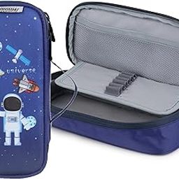 Wooum Astraunat Pencil Case – Large Capacity Holds 60 Pens & Pencils | Mesh Pocket with Zipper | Elastic Holders Strong Metal Zipper | Perfect for School & Travel (Astronaut Royal Blue)-image-96
