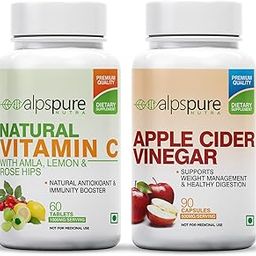 Nutra Natural Vitamin C 60 Tablets & Apple Cider Vinegar 90 Capsules, Immunity Booster, Weight Management (Combo)-image-97