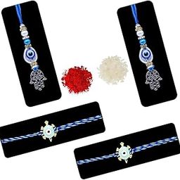 Evil Eye Rakhi for Bhaiya Bhabhi | Rakhi for Brother Set of 2 | Lumba Rakhis for Bhabhi Set of 2 | Good Luck Rakhis - Beads Stone Rakhee-image-12