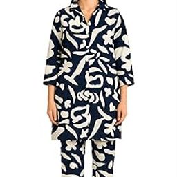 Dark Blue Abstract Printed Rayon Co-ord Set | Button-Down Shirt & Pant Set | Stylish Casual Lounge Wear-image-77