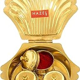 HAZEL Brass Haldi Kumkum Box Shell Shape with Unremovable 3 Dabbi | 11.5 cm Diameter Multi-Purpose Sindoor Pooja Item Storage Box-image-34